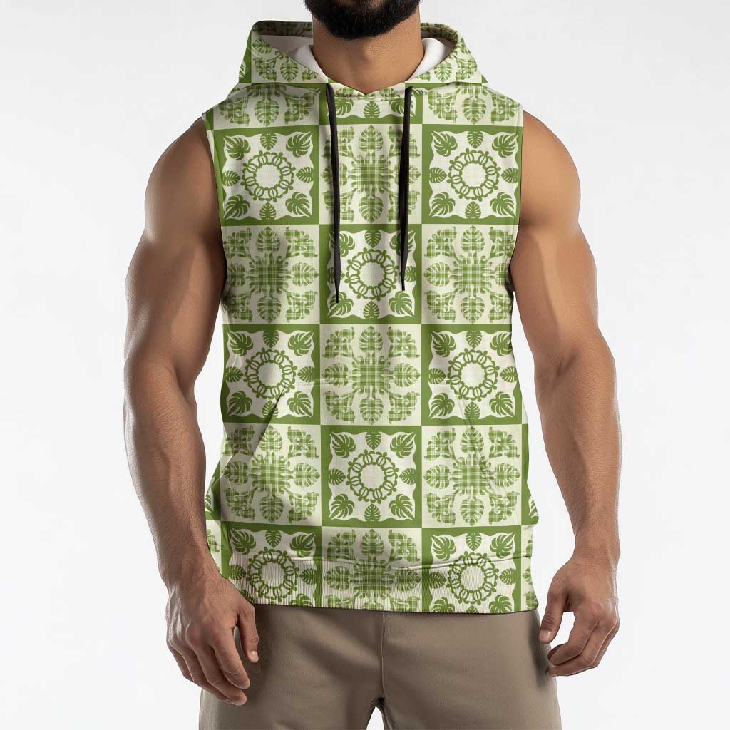 Omaomao Palaka Quilt Hawaii Sleeveless Hoodie Hawaiian Tropical Monstera Sea Turtle LT14 - Polynesian Pride