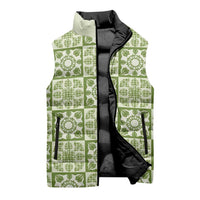 Omaomao Palaka Quilt Hawaii Sleeveless Puffer Jacket Hawaiian Tropical Monstera Sea Turtle