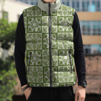 Omaomao Palaka Quilt Hawaii Sleeveless Puffer Jacket Hawaiian Tropical Monstera Sea Turtle