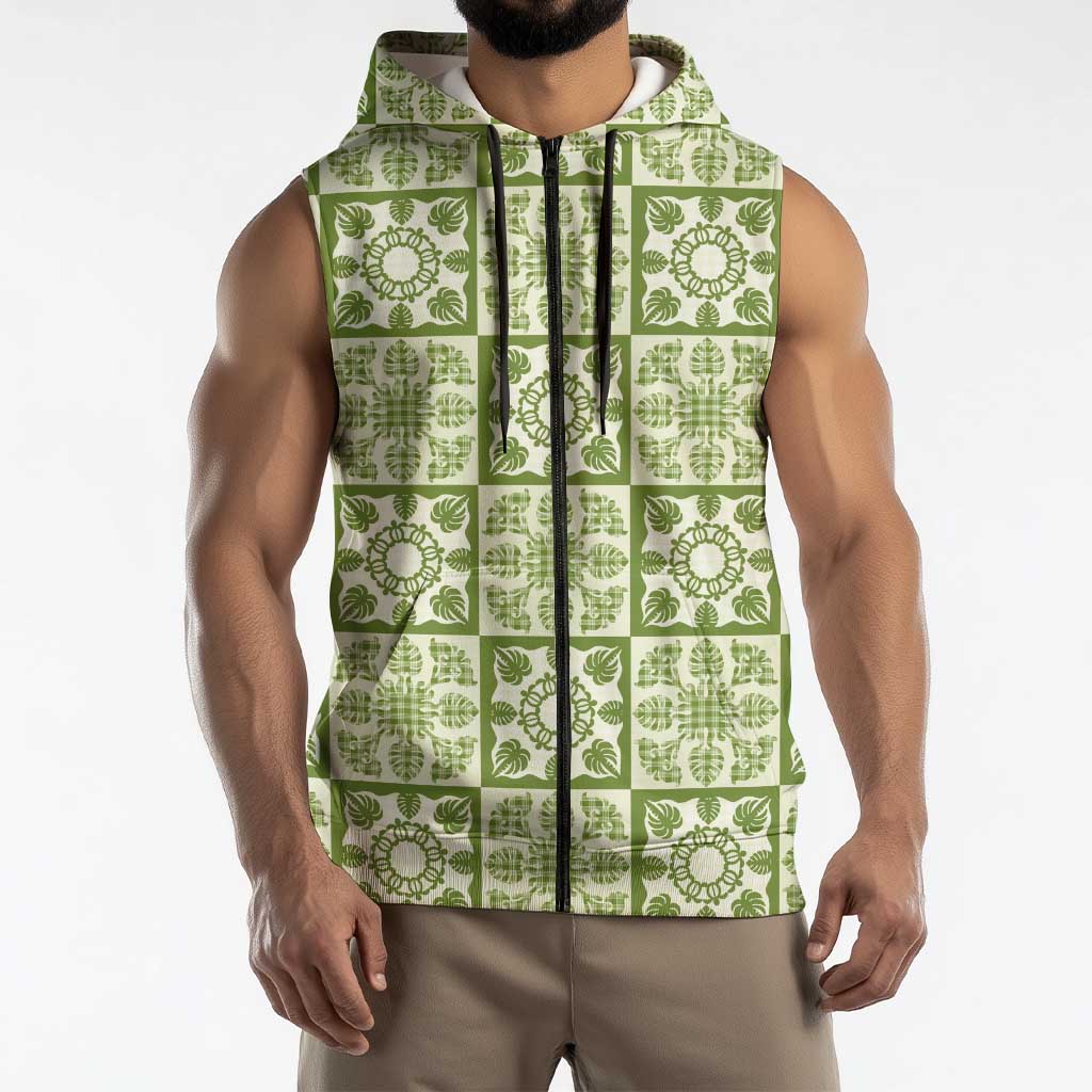 Omaomao Palaka Quilt Hawaii Sleeveless Zip Hoodie Hawaiian Tropical Monstera Sea Turtle LT14 - Polynesian Pride