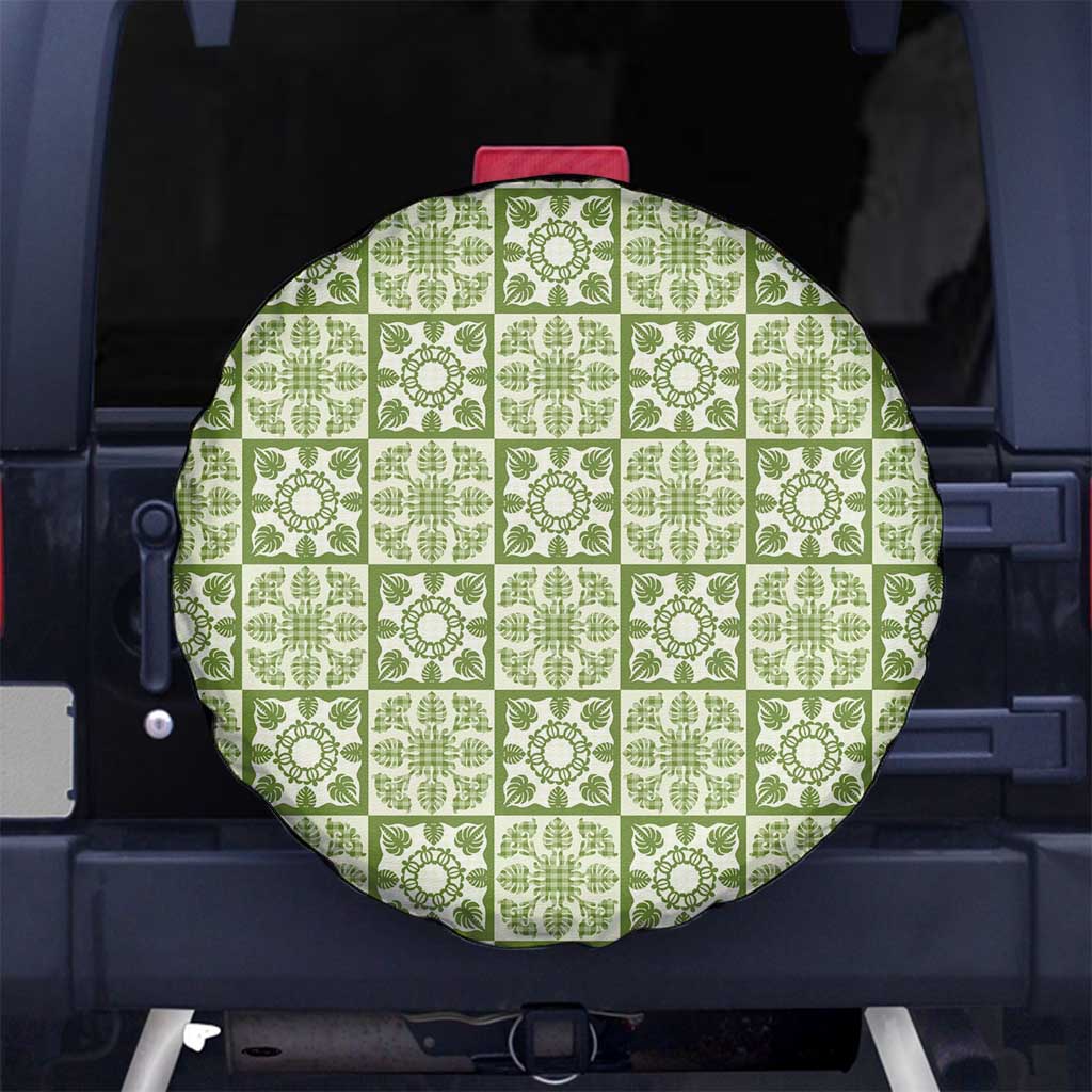 Omaomao Palaka Quilt Hawaii Spare Tire Cover Hawaiian Tropical Monstera Sea Turtle LT14 No hole Green - Polynesian Pride