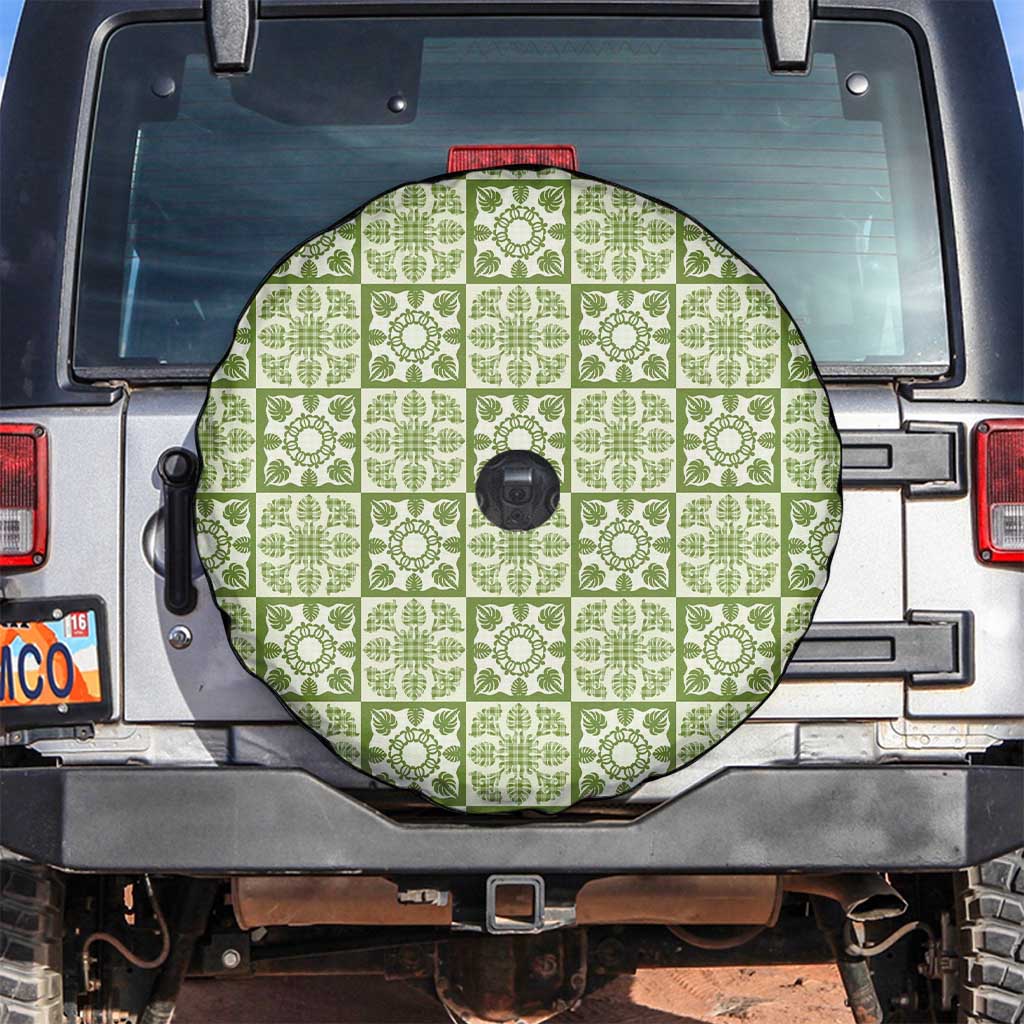 Omaomao Palaka Quilt Hawaii Spare Tire Cover Hawaiian Tropical Monstera Sea Turtle LT14 Green - Polynesian Pride