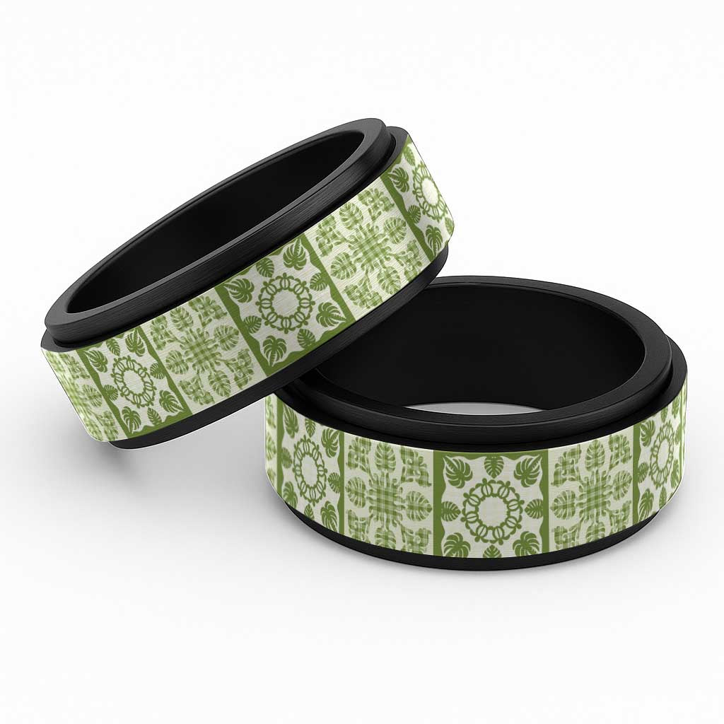Omaomao Palaka Quilt Hawaii Spinner Ring Hawaiian Tropical Monstera Sea Turtle