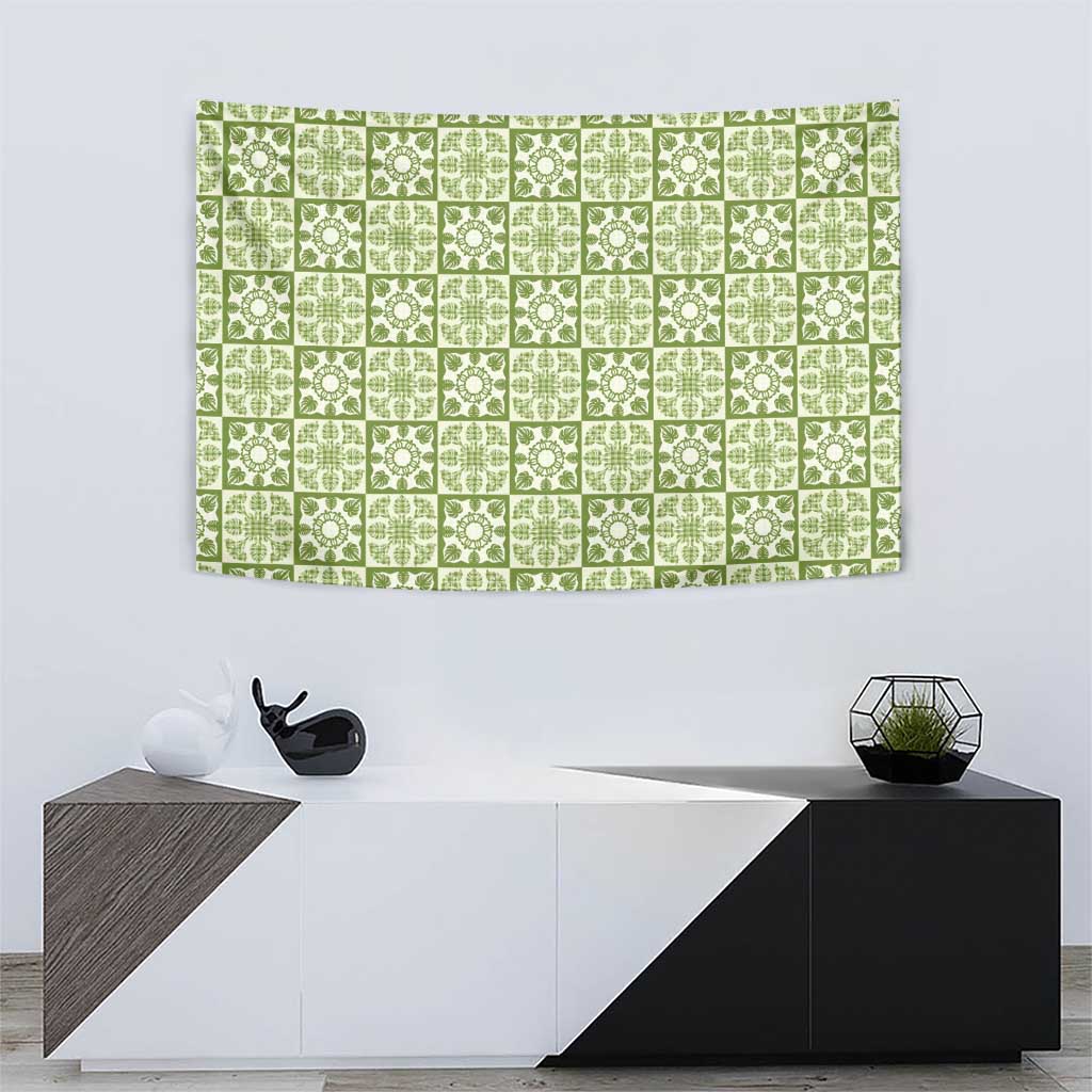 Omaomao Palaka Quilt Hawaii Tapestry Hawaiian Tropical Monstera Sea Turtle LT14 - Polynesian Pride