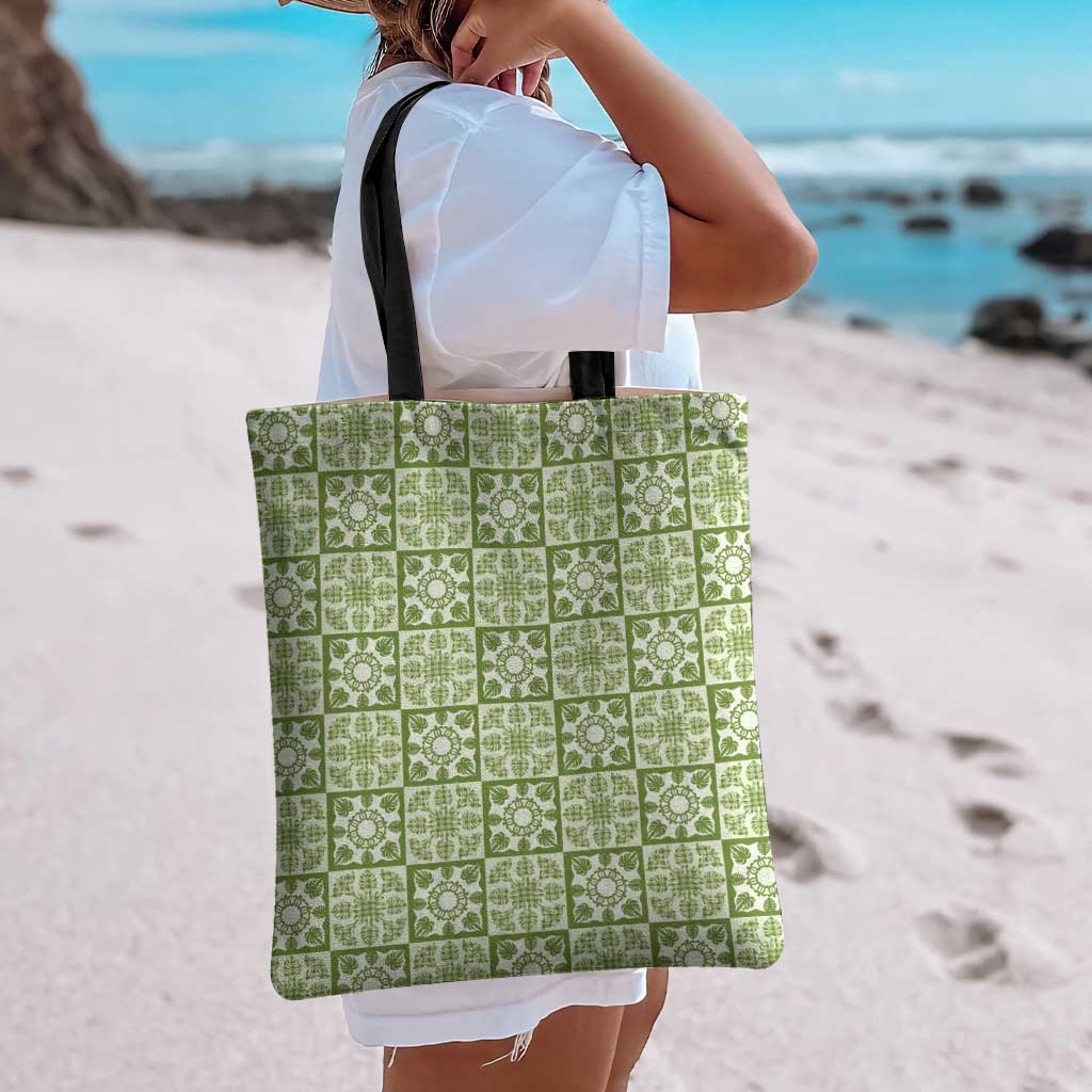 Omaomao Palaka Quilt Hawaii Tote Bag Hawaiian Tropical Monstera Sea Turtle