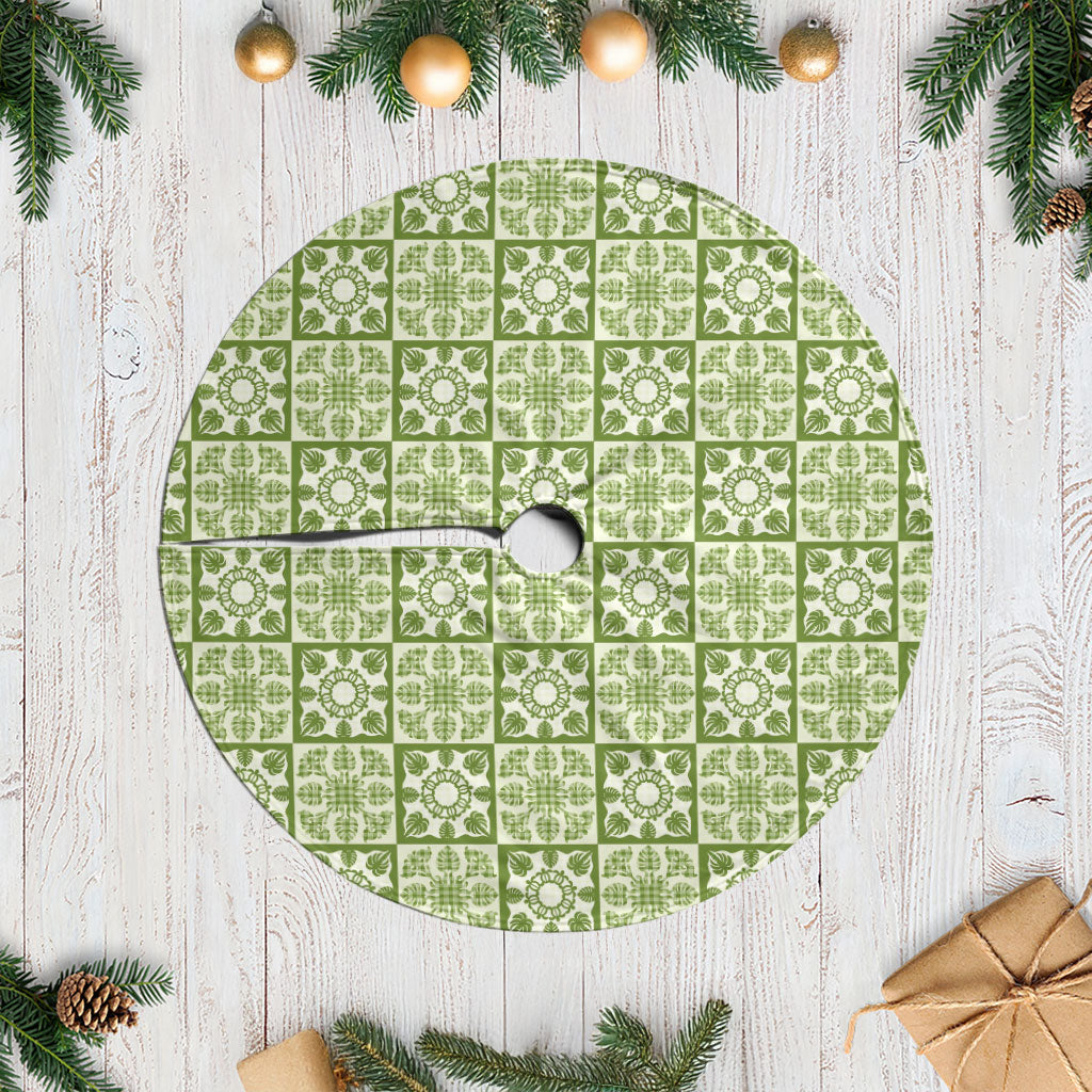 Omaomao Palaka Quilt Hawaii Tree Skirt Hawaiian Tropical Monstera Sea Turtle LT14 Casual Green - Polynesian Pride