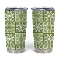 Omaomao Palaka Quilt Hawaii Tumbler Cup Hawaiian Tropical Monstera Sea Turtle LT14 Green - Polynesian Pride