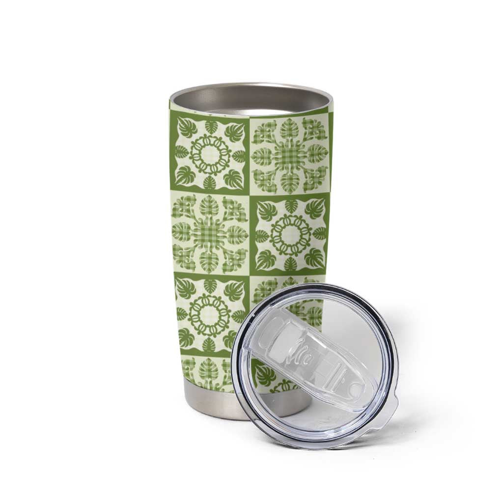 Omaomao Palaka Quilt Hawaii Tumbler Cup Hawaiian Tropical Monstera Sea Turtle LT14 - Polynesian Pride