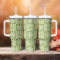 Omaomao Palaka Quilt Hawaii Tumbler With Handle Hawaiian Tropical Monstera Sea Turtle