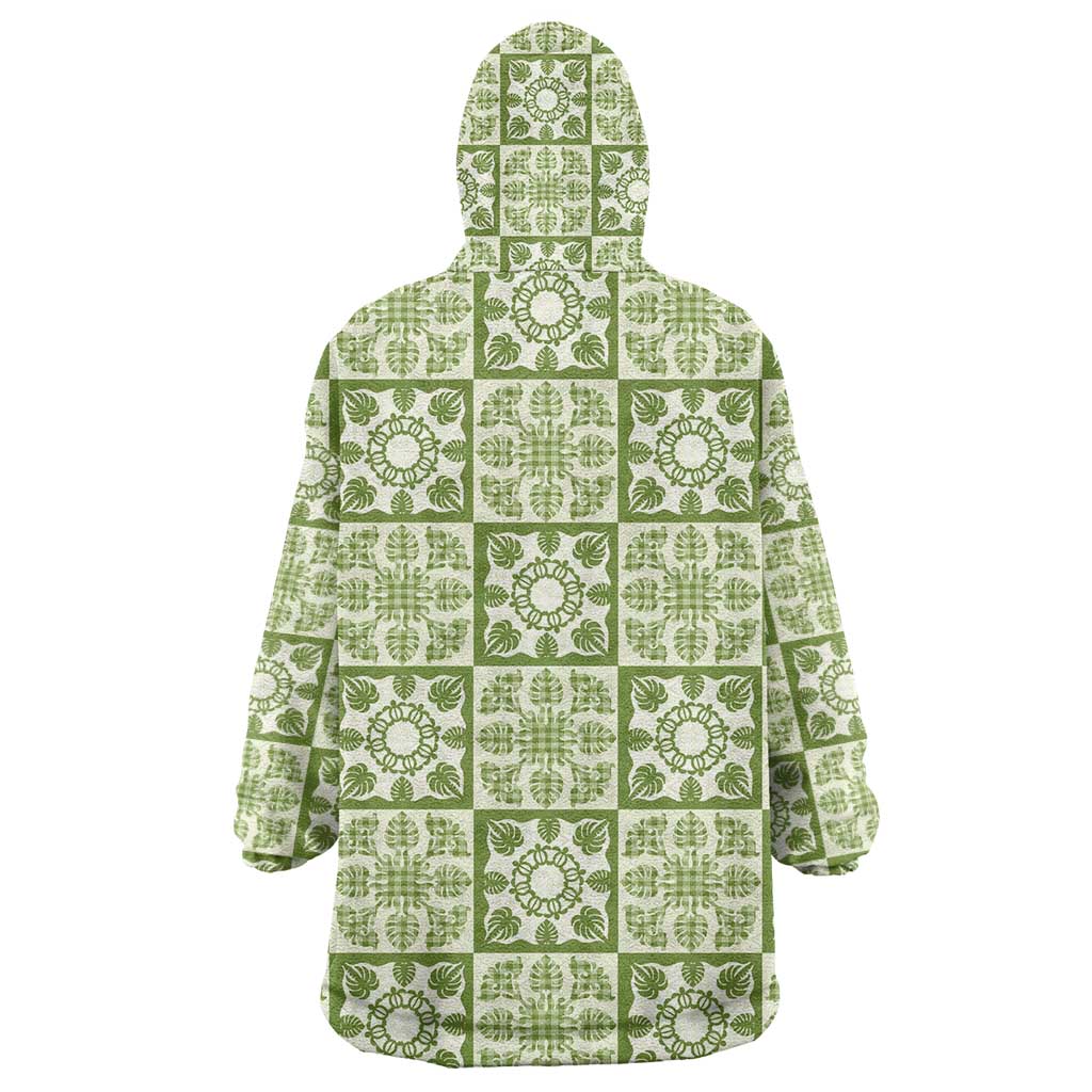Omaomao Palaka Quilt Hawaii Wearable Blanket Hoodie Hawaiian Tropical Monstera Sea Turtle