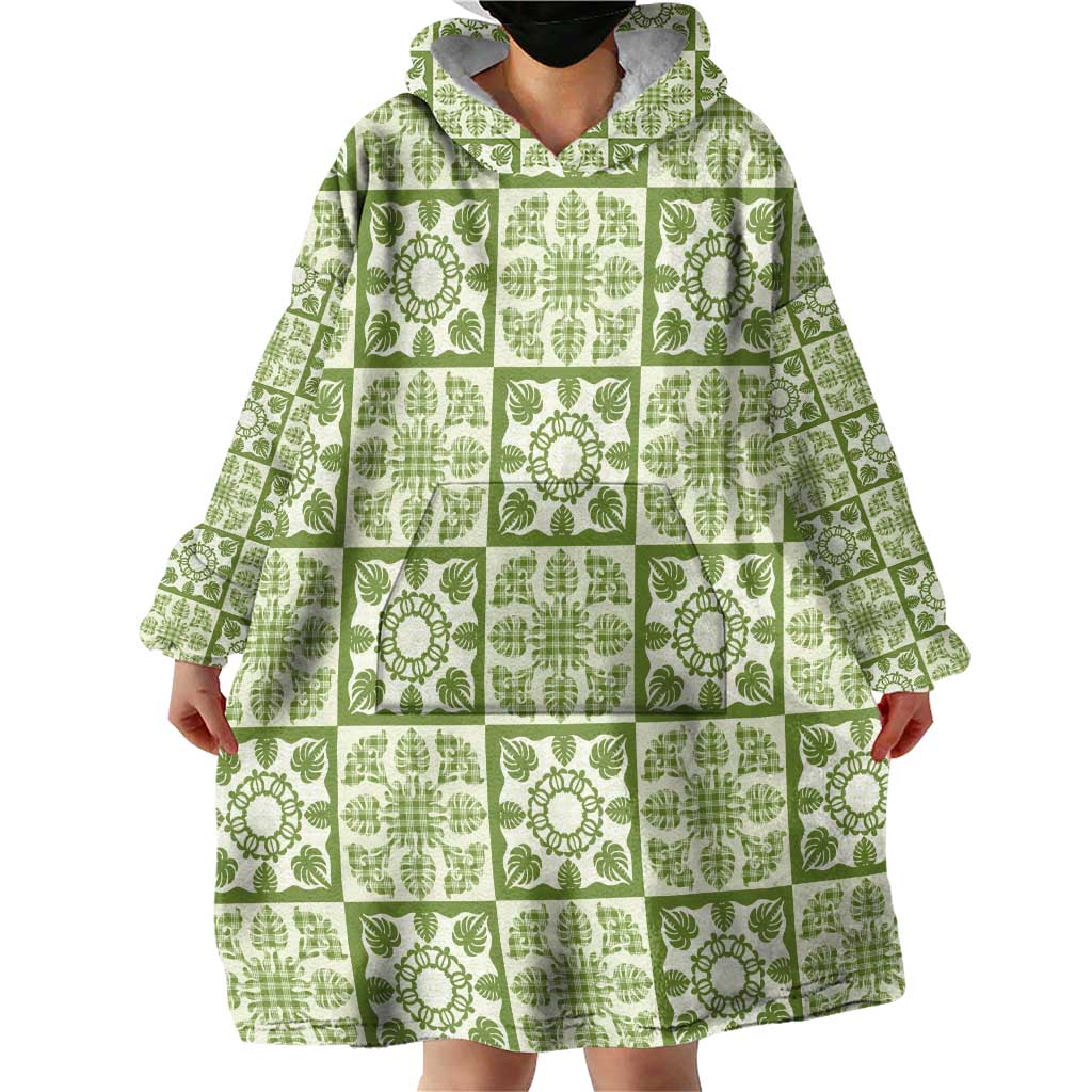 Omaomao Palaka Quilt Hawaii Wearable Blanket Hoodie Hawaiian Tropical Monstera Sea Turtle
