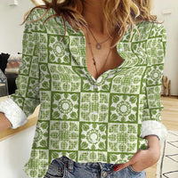 Omaomao Palaka Quilt Hawaii Women Casual Shirt Hawaiian Tropical Monstera Sea Turtle LT14 Female Green - Polynesian Pride