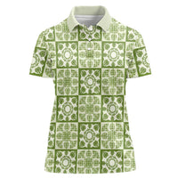Omaomao Palaka Quilt Hawaii Women Polo Shirt Hawaiian Tropical Monstera Sea Turtle LT14 Female Green - Polynesian Pride