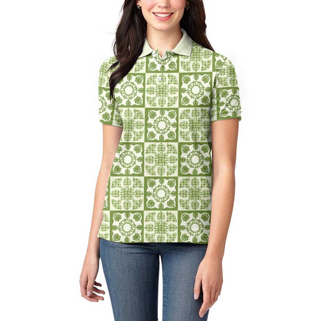 Omaomao Palaka Quilt Hawaii Women Polo Shirt Hawaiian Tropical Monstera Sea Turtle LT14 - Polynesian Pride