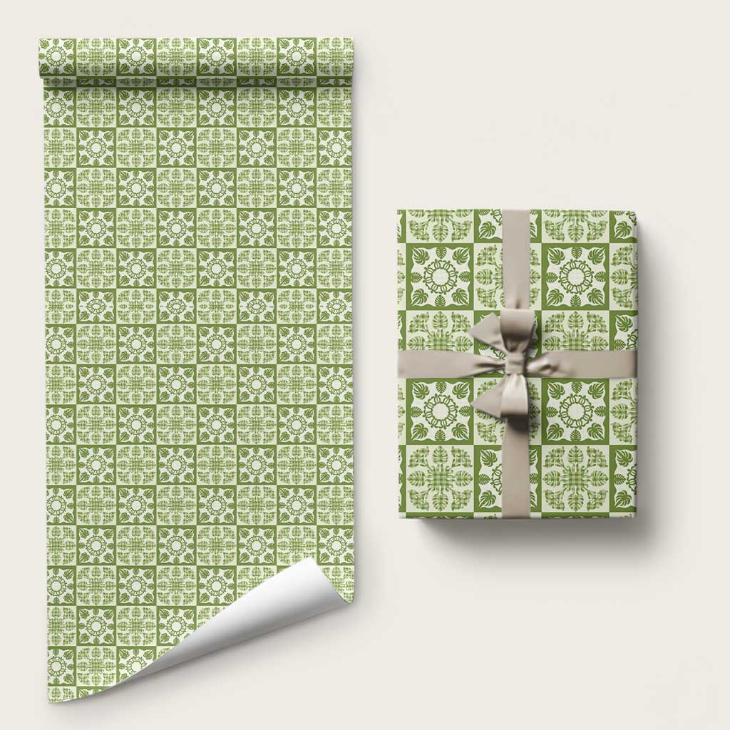 Omaomao Palaka Quilt Hawaii Wrapping Paper Hawaiian Tropical Monstera Sea Turtle