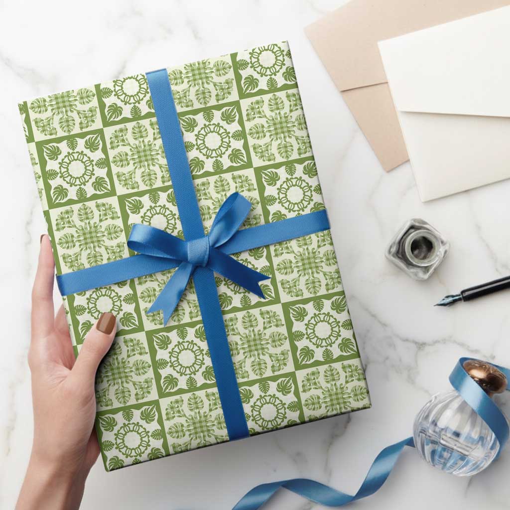 Omaomao Palaka Quilt Hawaii Wrapping Paper Hawaiian Tropical Monstera Sea Turtle