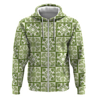 Omaomao Palaka Quilt Hawaii Zip Hoodie Hawaiian Tropical Monstera Sea Turtle LT14 Zip Hoodie Green - Polynesian Pride