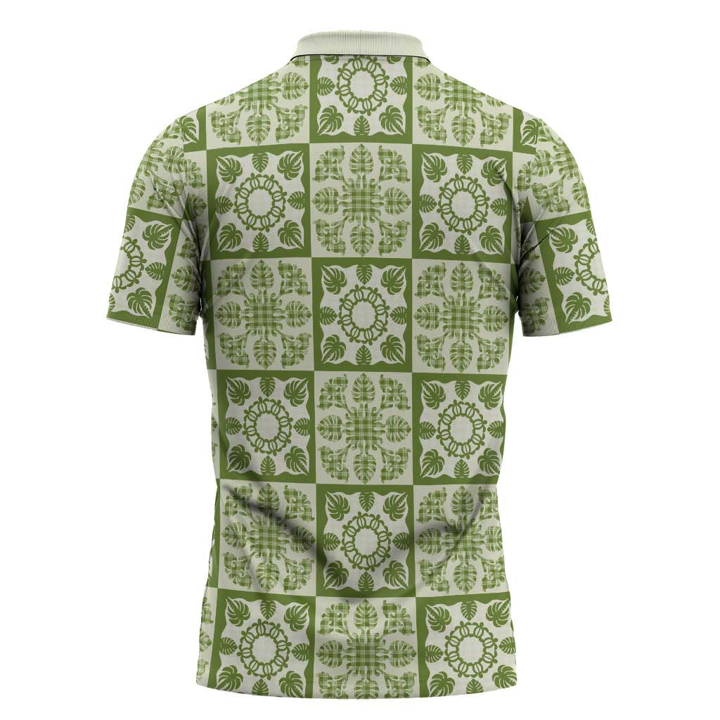 Omaomao Palaka Quilt Hawaii Zipper Polo Shirt Hawaiian Tropical Monstera Sea Turtle LT14 - Polynesian Pride