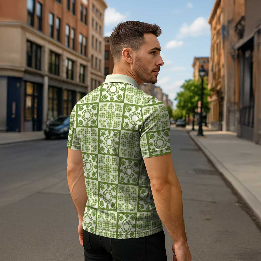 Omaomao Palaka Quilt Hawaii Zipper Polo Shirt Hawaiian Tropical Monstera Sea Turtle LT14 - Polynesian Pride
