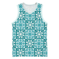 Cyan Palaka Quilt Hawaii Basketball Jersey Hawaiian Tropical Monstera Sea Turtle LT14 Unisex Cyan - Polynesian Pride