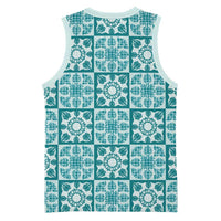 Cyan Palaka Quilt Hawaii Basketball Jersey Hawaiian Tropical Monstera Sea Turtle LT14 - Polynesian Pride