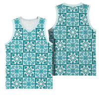 Cyan Palaka Quilt Hawaii Basketball Jersey Hawaiian Tropical Monstera Sea Turtle LT14 - Polynesian Pride