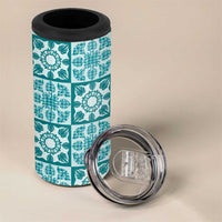 Cyan Palaka Quilt Hawaii 4 in 1 Can Cooler Tumbler Hawaiian Tropical Monstera Sea Turtle LT14 - Polynesian Pride