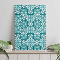 Cyan Palaka Quilt Hawaii Canvas Wall Art Hawaiian Tropical Monstera Sea Turtle LT14 - Polynesian Pride
