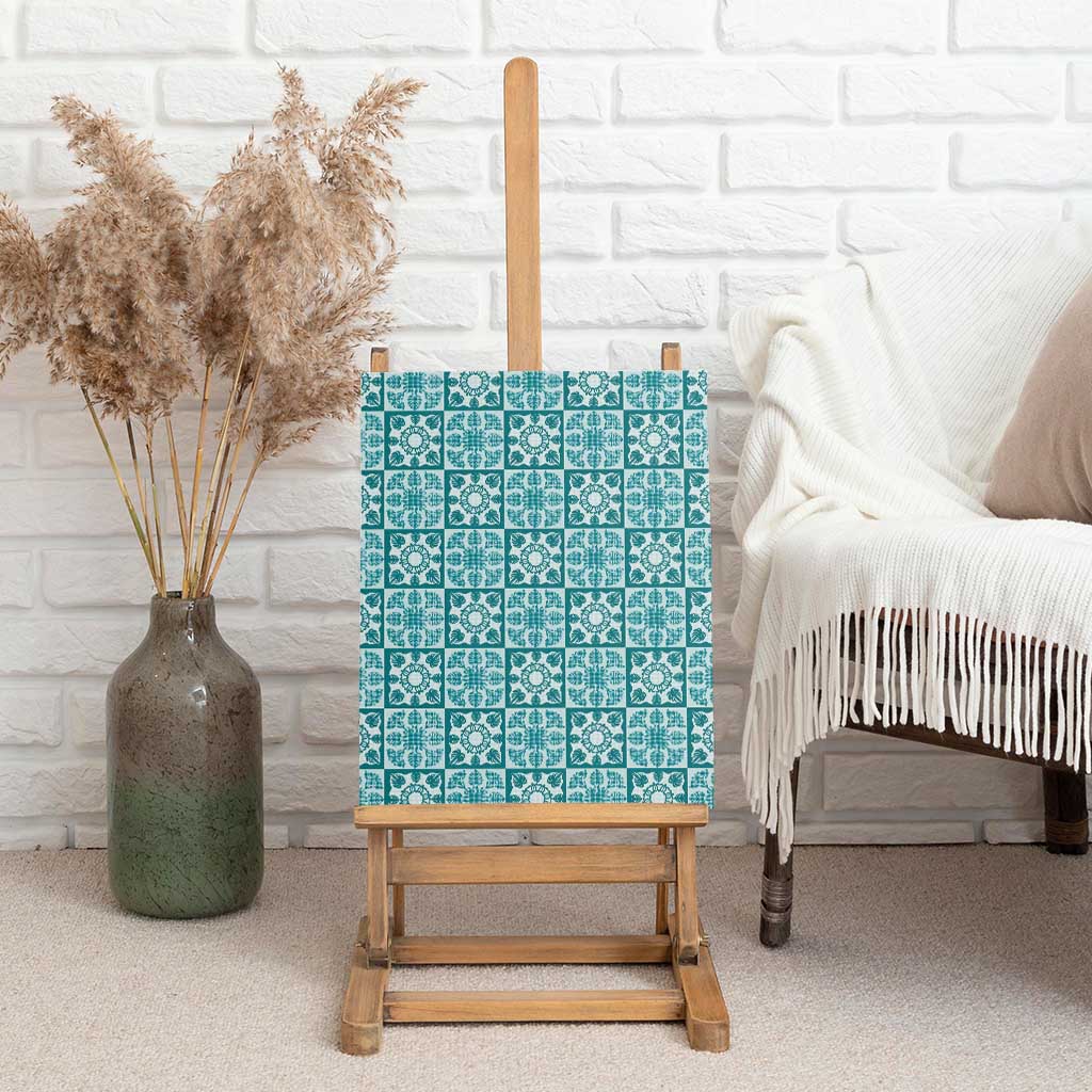 Cyan Palaka Quilt Hawaii Canvas Wall Art Hawaiian Tropical Monstera Sea Turtle LT14 - Polynesian Pride