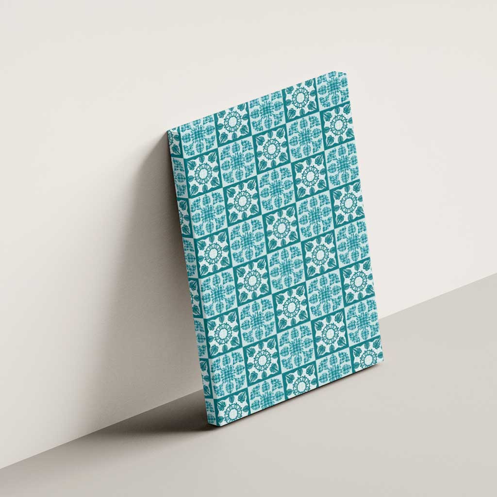 Cyan Palaka Quilt Hawaii Canvas Wall Art Hawaiian Tropical Monstera Sea Turtle LT14 - Polynesian Pride