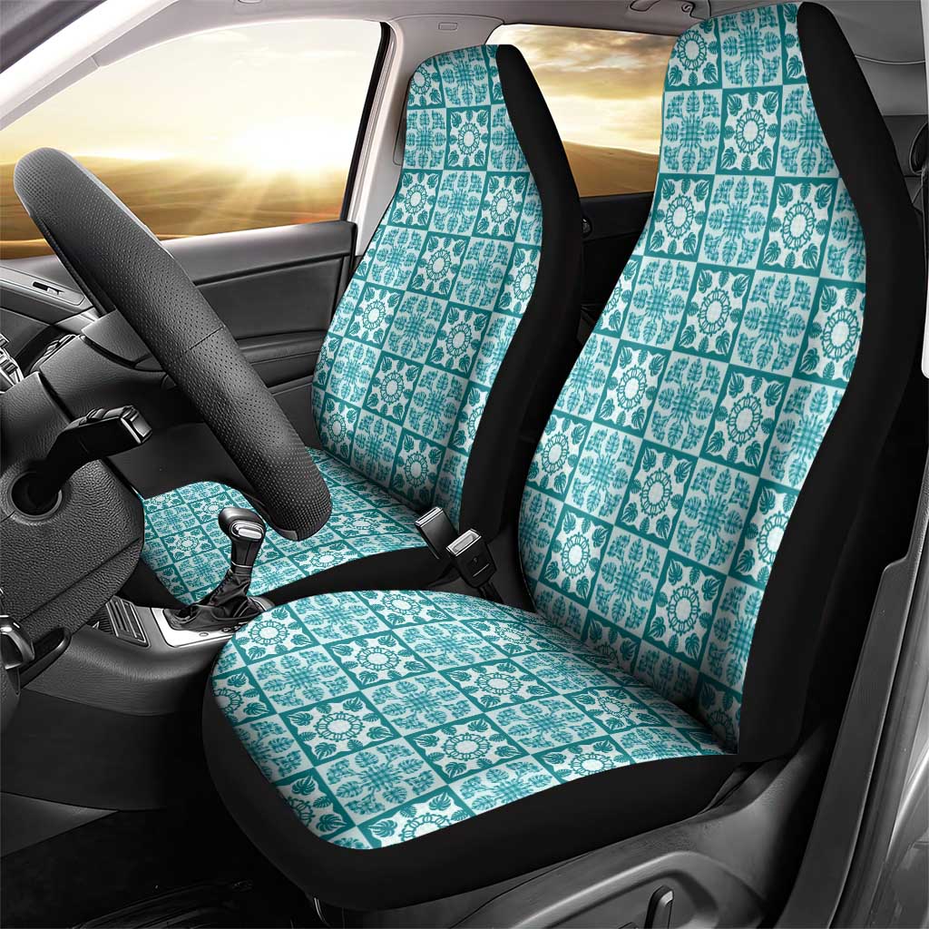 Cyan Palaka Quilt Hawaii Car Seat Cover Hawaiian Tropical Monstera Sea Turtle LT14 - Polynesian Pride
