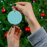 Cyan Palaka Quilt Hawaii Ceramic Ornament Hawaiian Tropical Monstera Sea Turtle LT14 - Polynesian Pride