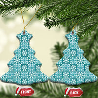 Cyan Palaka Quilt Hawaii Ceramic Ornament Hawaiian Tropical Monstera Sea Turtle LT14 Christmas Tree Cyan - Polynesian Pride