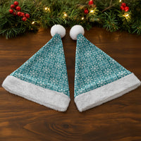 Cyan Palaka Quilt Hawaii Christmas Santa Hat Hawaiian Tropical Monstera Sea Turtle LT14 - Polynesian Pride
