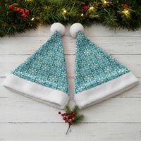 Cyan Palaka Quilt Hawaii Christmas Santa Hat Hawaiian Tropical Monstera Sea Turtle LT14 - Polynesian Pride
