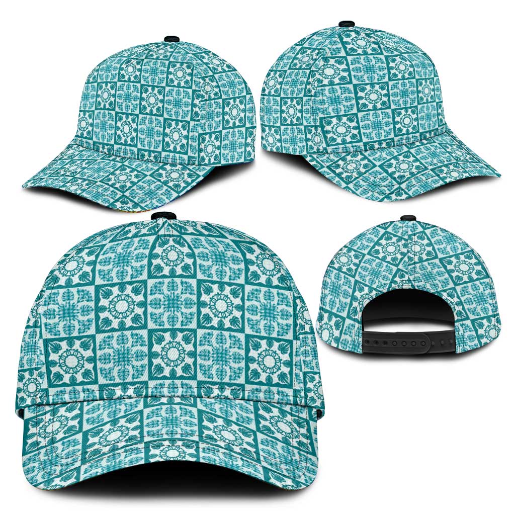 Cyan Palaka Quilt Hawaii Classic Cap Hawaiian Tropical Monstera Sea Turtle