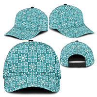 Cyan Palaka Quilt Hawaii Classic Cap Hawaiian Tropical Monstera Sea Turtle