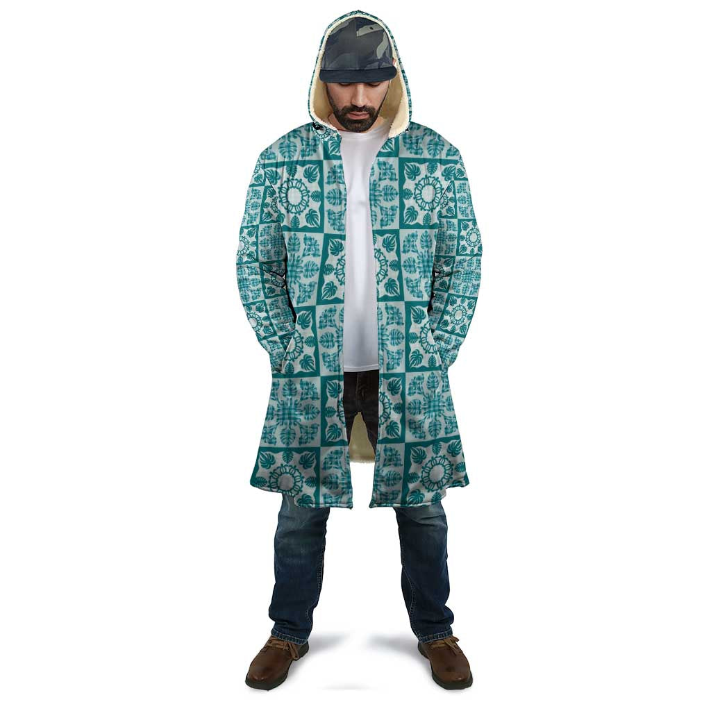 Cyan Palaka Quilt Hawaii Cloak Hawaiian Tropical Monstera Sea Turtle