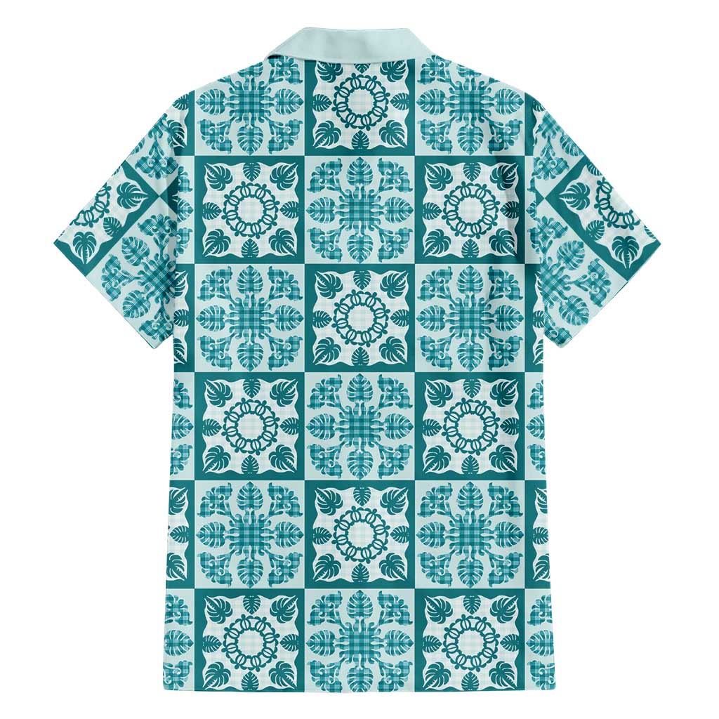 Cyan Palaka Quilt Hawaii Family Matching Mermaid Dress and Hawaiian Shirt Hawaiian Tropical Monstera Sea Turtle