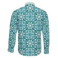 Cyan Palaka Quilt Hawaii Family Matching Off Shoulder Short Dress and Hawaiian Shirt Hawaiian Tropical Monstera Sea Turtle LT14 - Polynesian Pride