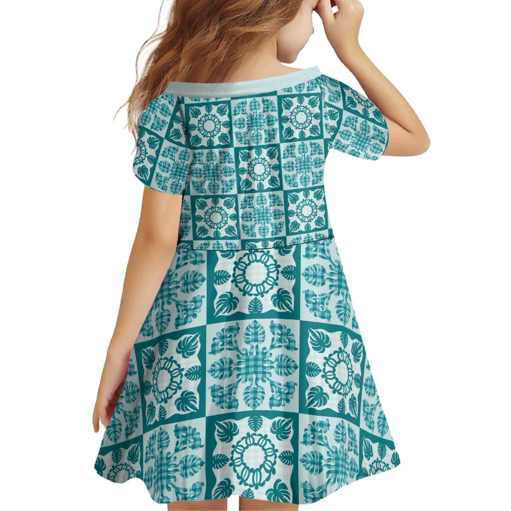 Cyan Palaka Quilt Hawaii Family Matching Summer Maxi Dress and Hawaiian Shirt Hawaiian Tropical Monstera Sea Turtle LT14 - Polynesian Pride