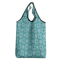 Cyan Palaka Quilt Hawaii Grocery Bag Hawaiian Tropical Monstera Sea Turtle