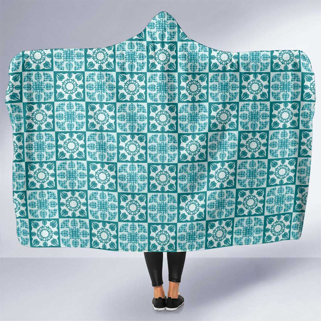 Cyan Palaka Quilt Hawaii Hooded Blanket Hawaiian Tropical Monstera Sea Turtle LT14 One Size Cyan - Polynesian Pride