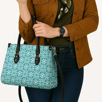 Cyan Palaka Quilt Hawaii Leather Bag Hawaiian Tropical Monstera Sea Turtle LT14 - Polynesian Pride