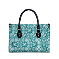 Cyan Palaka Quilt Hawaii Leather Bag Hawaiian Tropical Monstera Sea Turtle LT14 - Polynesian Pride