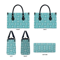 Cyan Palaka Quilt Hawaii Leather Bag Hawaiian Tropical Monstera Sea Turtle LT14 - Polynesian Pride