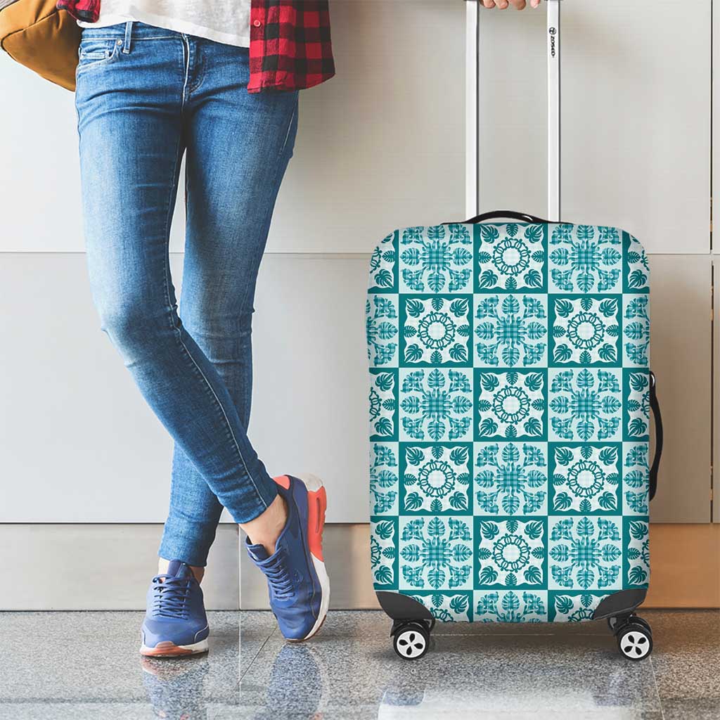 Cyan Palaka Quilt Hawaii Luggage Cover Hawaiian Tropical Monstera Sea Turtle LT14 - Polynesian Pride