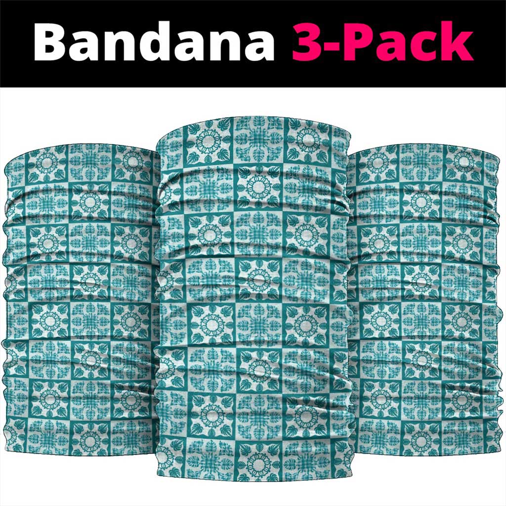 Cyan Palaka Quilt Hawaii Neck Gaiter Hawaiian Tropical Monstera Sea Turtle LT14 package One Size: 25*50cm Cyan - Polynesian Pride