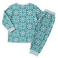 Cyan Palaka Quilt Hawaii Christmas Pajama Set Hawaiian Tropical Monstera Sea Turtle LT14 - Polynesian Pride
