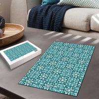 Cyan Palaka Quilt Hawaii Puzzle Hawaiian Tropical Monstera Sea Turtle
